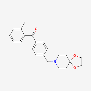 Chemical structure of 4'-[8-(1,4-dioxa-8-azaspiro[4.5]decyl)methyl]-2-methyl benzophenone
