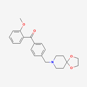 Chemical structure of 4'-[8-(1,4-dioxa-8-azaspiro[4.5]decyl)methyl]-2-methoxy benzophenone