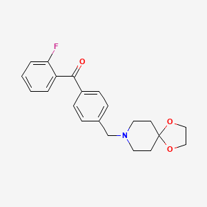 Chemical structure of 4'-[8-(1,4-dioxa-8-azaspiro[4.5]decyl)methyl]-2-fluorobenzophenone