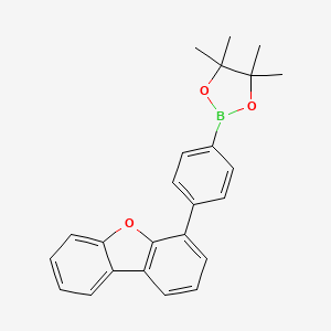 Chemical structure of 4-[4-(4,4,5,5-tetramethyl-1,3,2-dioxaborolan-2-yl)phenyl]dibenzo[b,d]furan