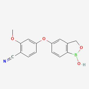 Chemical structure of 4-[(1,3-Dihydro-1-hydroxy-2,1-benzoxaborol-5-yl)oxy]-2-methoxy-benzonitrile