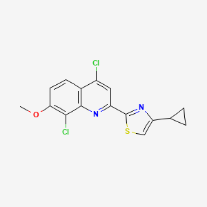 Chemical structure of 4,8-Dichloro-2-(4-cyclopropyl-1,3-thiazol-2-yl)-7-methoxyquinoline