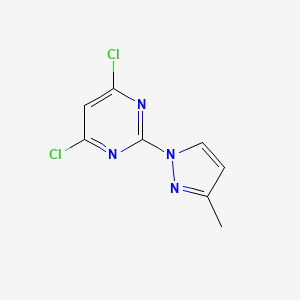 Chemical structure of 4,6-Dichloro-2-(3-methyl-1H-pyrazol-1-yl)pyrimidine