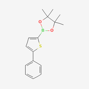 Chemical structure of 4,4,5,5-tetramethyl-2-(5-phenylthiophen-2-yl)-1,3,2-dioxaborolane