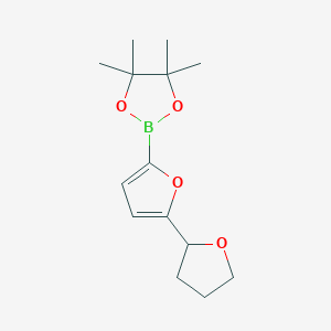 Chemical structure of 4,4,5,5-tetramethyl-2-(5-(tetrahydrofuran-2-yl)furan-2-yl)-1,3,2-dioxaborolane