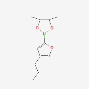 Chemical structure of 4,4,5,5-tetramethyl-2-(4-propylfuran-2-yl)-1,3,2-dioxaborolane