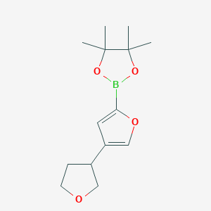 Chemical structure of 4,4,5,5-tetramethyl-2-(4-(tetrahydrofuran-3-yl)furan-2-yl)-1,3,2-dioxaborolane
