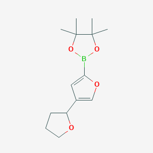 Chemical structure of 4,4,5,5-tetramethyl-2-(4-(tetrahydrofuran-2-yl)furan-2-yl)-1,3,2-dioxaborolane