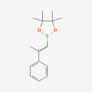 Chemical structure of 4,4,5,5-tetramethyl-2-(2-phenylprop-1-en-1-yl)-1,3,2-dioxaborolane