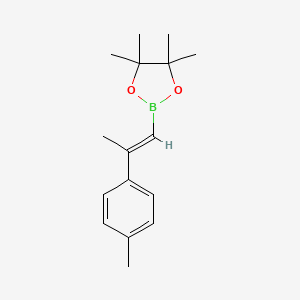 Chemical structure of 4,4,5,5-tetramethyl-2-(2-(p-tolyl)prop-1-en-1-yl)-1,3,2-dioxaborolane