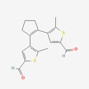 Chemical structure of 4,4'-(cyclopent-1-ene-1,2-diyl)bis(5-methylthiophene-2-carbaldehyde)