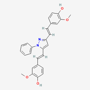 Chemical structure of 4,4'-((1-Phenyl-1H-pyrazole-3,5-diyl)bis(ethene-2,1-diyl))bis(2-methoxyphenol)