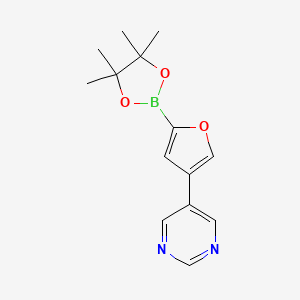 Chemical structure of 4-(Pyrimidin-5-yl)furan-2-boronic acid pinacol ester