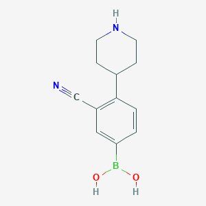 Chemical structure of 4-(Piperidin-4-yl)-3-cyanophenylboronic acid