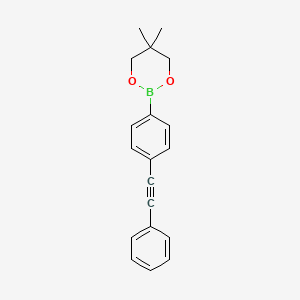 Chemical structure of 4-(phenylethynyl)phenylboronic acid neopentyl glycol ester
