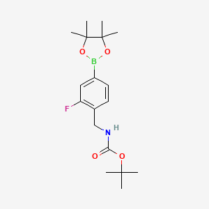 Chemical structure of 4-(N-Boc-aminomethyl)-3-fluorobenzeneboronic acid pinacol ester