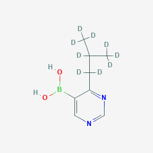 Chemical structure of 4-(iso-Butyl-d9)-pyrimidine-5-boronic acid