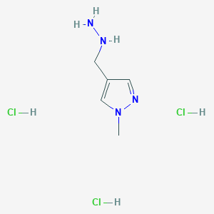 Chemical structure of 4-(Hydrazinylmethyl)-1-methyl-1H-pyrazole trihydrochloride