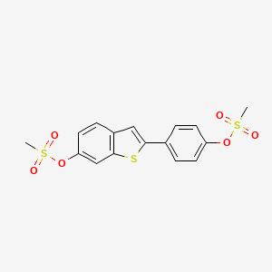 Chemical structure of 4-(6-((Methylsulfonyl)oxy)benzo[b]thiophen-2-yl)phenyl methanesulfonate