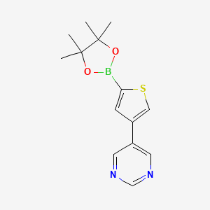 Chemical structure of 4-(5-pyrimidyl)thiophene-2-boronic acid pinacol ester