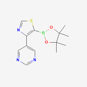 Chemical structure of 4-(5-Pyrimidyl)thiazole-5-boronic acid pinacol ester
