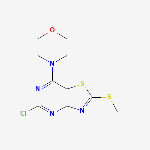 Chemical structure of 4-(5-chloro-2-(methylthio)thiazolo[4,5-d]pyrimidin-7-yl)morpholine