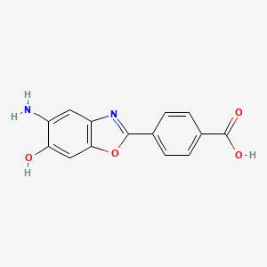 Chemical structure of 4-(5-Amino-6-hydroxy-1,3-benzoxazol-2-YL)benzoic acid