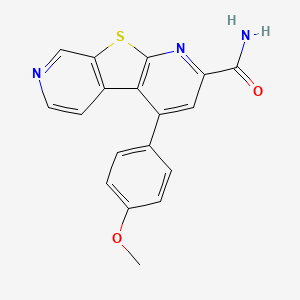 Chemical structure of 4-(4-Methoxyphenyl)thieno[2,3-b:5,4-c']dipyridine-2-carboxamide