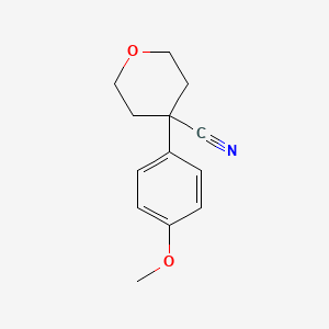 Chemical structure of 4-(4-Methoxyphenyl)tetrahydro-2H-pyran-4-carbonitrile