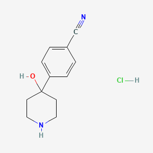 Chemical structure of 4-(4-Hydroxypiperidin-4-yl)benzonitrile hydrochloride