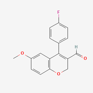 Chemical structure of 4-(4-fluorophenyl)-6-methoxy-2H-chromene-3-carbaldehyde