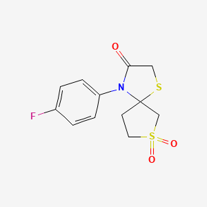 Chemical structure of 4-(4-fluorophenyl)-1,7$l^{6}-dithia-4-azaspiro[4.4]nonane-3,7,7-trione