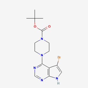 Chemical structure of 4-(4-Boc-1-piperazinyl)-5-bromo-7H-pyrrolo[2,3-d]pyrimidine
