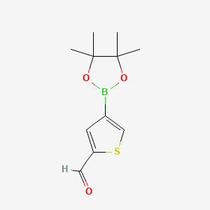 Chemical structure of 4-(4,4,5,5-Tetramethyl-1,3,2-dioxaborolan-2-yl)thiophene-2-carbaldehyde