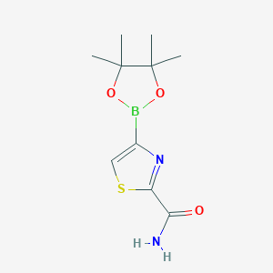 Chemical structure of 4-(4,4,5,5-Tetramethyl-1,3,2-dioxaborolan-2-yl)thiazole-2-carboxamide