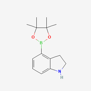 Chemical structure of 4-(4,4,5,5-Tetramethyl-1,3,2-dioxaborolan-2-yl)indoline