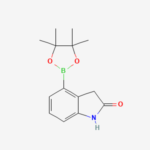 Chemical structure of 4-(4,4,5,5-Tetramethyl-1,3,2-dioxaborolan-2-yl)indolin-2-one