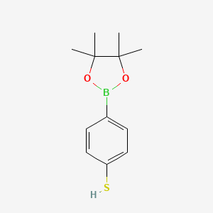 Chemical structure of 4-(4,4,5,5-Tetramethyl-1,3,2-dioxaborolan-2-yl)benzenethiol