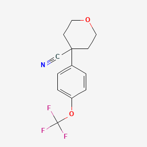 Chemical structure of 4-(4-(trifluoromethoxy)phenyl)tetrahydro-2H-pyran-4-carbonitrile