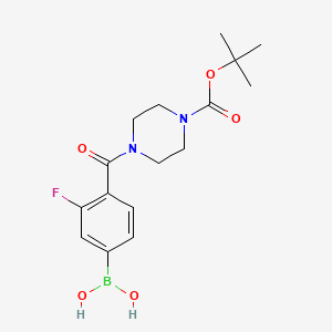 Chemical structure of 4-(4-(tert-Butoxycarbonyl)piperazine-1 -carbonyl)-3-fluorophenylboronic acid