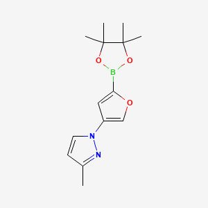 Chemical structure of 4-(3-Methyl-1H-pyrazol-1-yl)furan-2-boronic acid pinacol ester