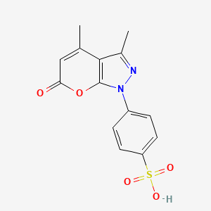 Chemical structure of 4-(3,4-Dimethyl-6-oxopyrano[2,3-c]pyrazol-1(6H)-yl)benzenesulfonic acid