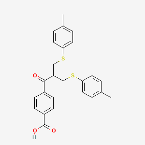 Chemical structure of 4-(3-(p-tolylthio)-2-((p-tolylthio)methyl)propanoyl)benzoic acid