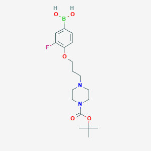 Chemical structure of 4-(3-(4-(tert-Butoxycarbonyl)piperazin-1-yl)propoxy)-3-fluorophenylboronic acid