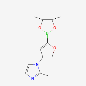 Chemical structure of 4-(2-Methylimidazol-1-yl)furan-2-boronic acid pinacol ester