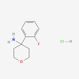 Chemical structure of 4-(2-Fluorophenyl)oxan-4-amine hydrochloride