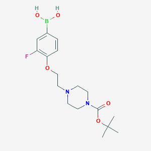 Chemical structure of 4-(2-(4-(tert-Butoxycarbonyl)piperazin-1-yl)ethoxy)-3-fluorophenylboronic acid