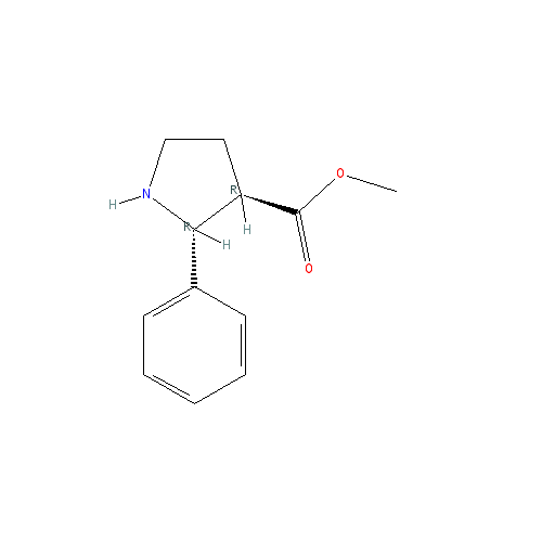 Chemical structure of 3-Pyrrolidinecarboxylic acid, 2-phenyl-, Methyl ester, trans-