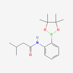 Chemical structure of 3-methyl-N-[2-(4,4,5,5-tetramethyl-1,3,2-dioxaborolan-2-yl)phenyl]butanamide