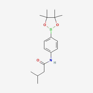 Chemical structure of 3-methyl-N-(4-(4,4,5,5-tetramethyl-1,3,2-dioxaborolan-2-yl)phenyl)butanamide